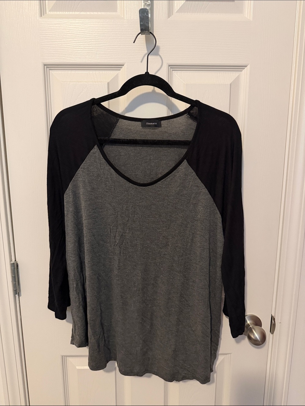 Caslon Gray Body with Black Raglan Long Sleeve Top